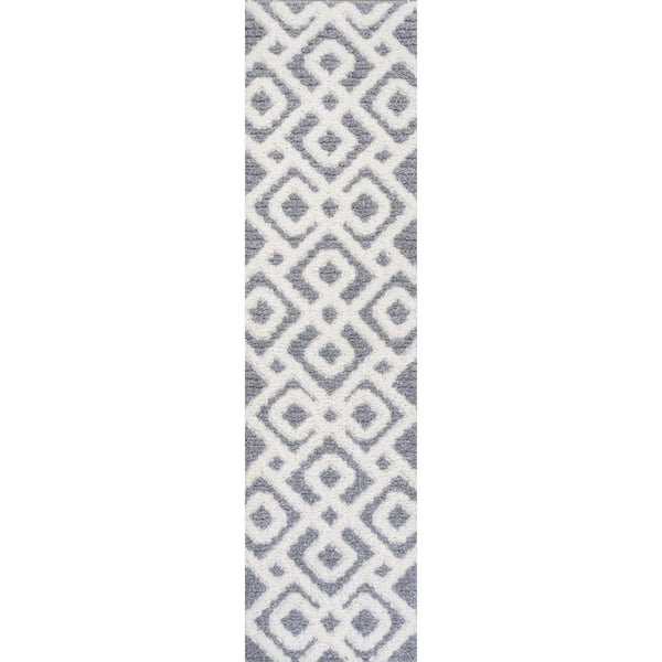 Astrid Retro Cream/Gray 2 ft. x 8 ft. Trellis High-Low Runner Rug