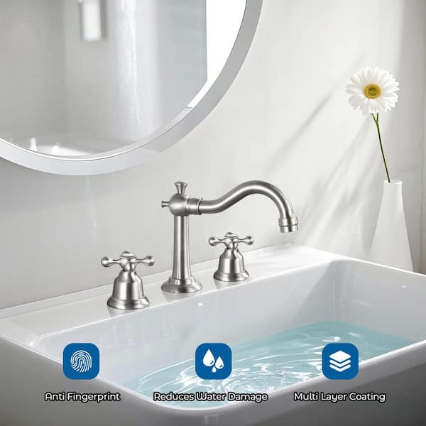 Double Handle 8 in. Widespread Bathroom Faucet 3 Hole Bathroom Sink Faucet with Pop-Up Drain in Brushed Nickel
