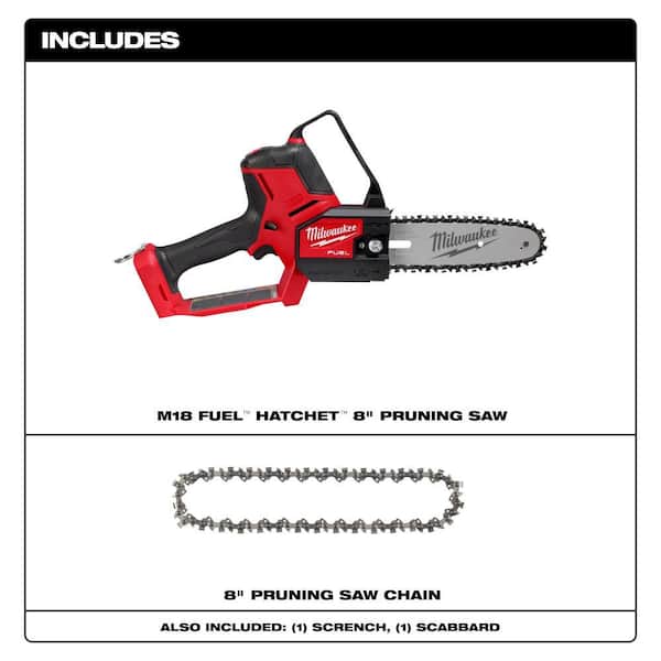 M18 FUEL 8 in. 18V Lithium-Ion Brushless Electric Battery Chainsaw HATCHET Pruning Saw with Extra 8 in. Saw Chain