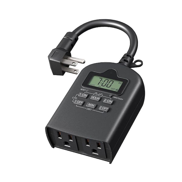 24-Hour Outdoor Digital Countdown and Random Mode Timer with 2-Grounded Outlets, for Yard Holiday String Lights