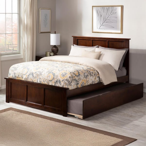 AFI Madison Walnut Full Platform Bed with Matching Foot Board and Twin Size Urban Trundle Bed