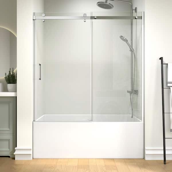 Modern 60 in. W x 58 in. H Single Sliding Frameless Tub Door in Chrome Finish with 5/16 in. (8mm) Clear Glass