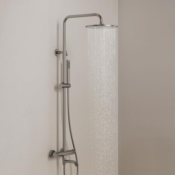 3-Spray 10 in. Wall Bar Round Dual Shower Head and Handheld Shower in Brushed Nickel (Valve Included)