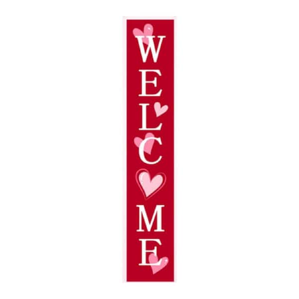 47 in. H Pink Love Heart Welcome Porch Wall Sign HPFX43KTWW - The