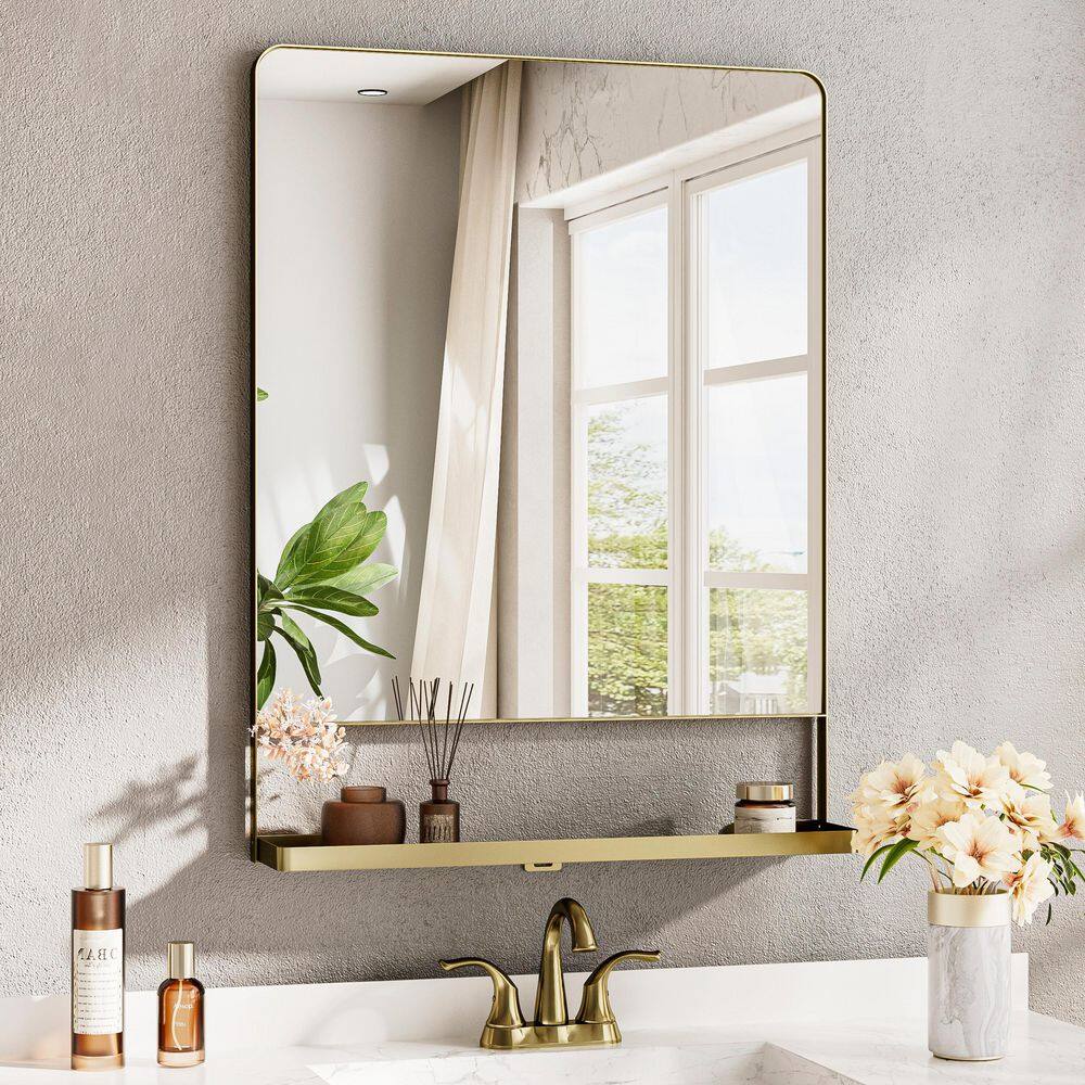 24 in. W x 32 in. H Rectangular Framed Gold Mirror Metal Wall Bathroom Vanity Mirror with Shelf (Vertical) price history on PriceWatchPro