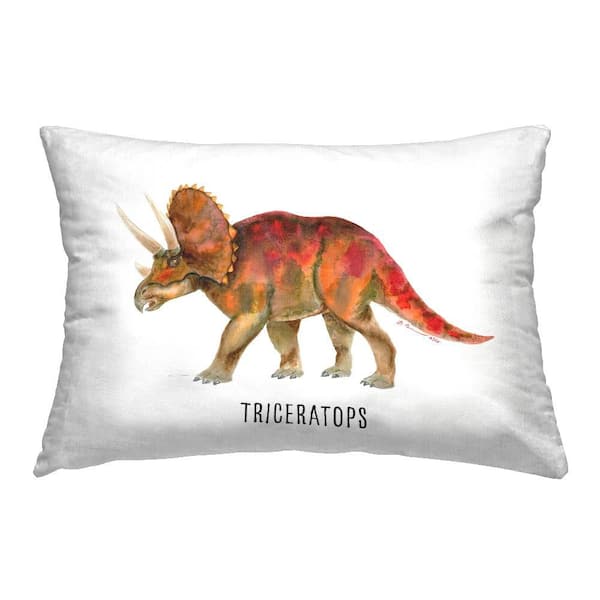 Stupell Industries Triceratops Dinosaur Learning Orange Print Polyester 14 in. X 20in. Throw Pillow