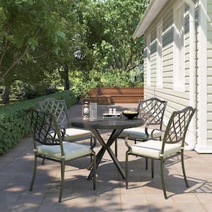 Cast Aluminum 5-Piece Outdoor Patio Dining Set with Ceramic Tile Top Table and Chairs