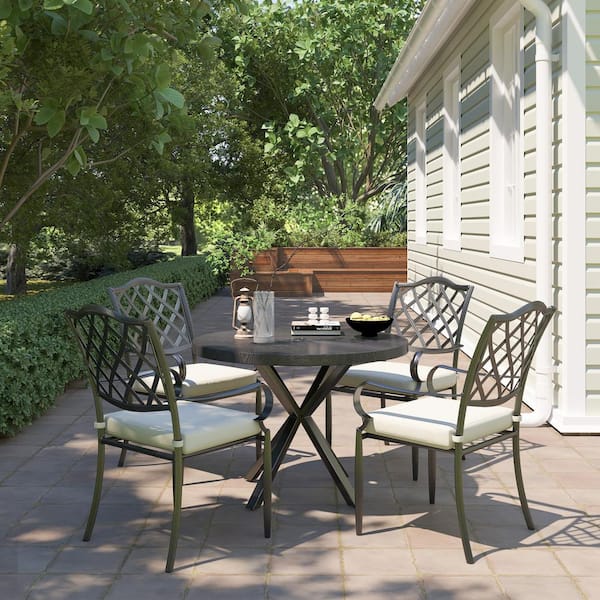 Unbranded Cast Aluminum 5-Piece Outdoor Patio Dining Set with Ceramic Tile Top Table and Chairs