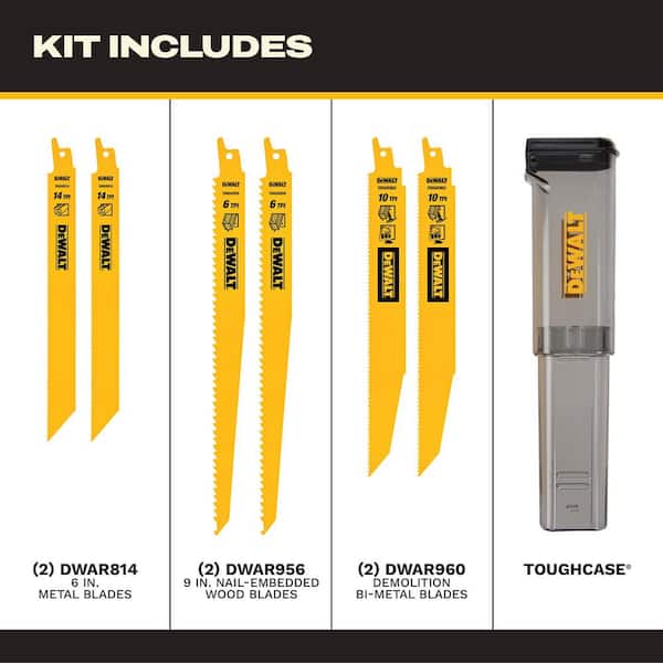DEWALT Bi-Metal Reciprocating Saw Blade Set with Telescoping Case