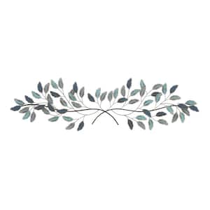 15 in. x 52 in. Blue Metal Traditional Leaves Wall Decor