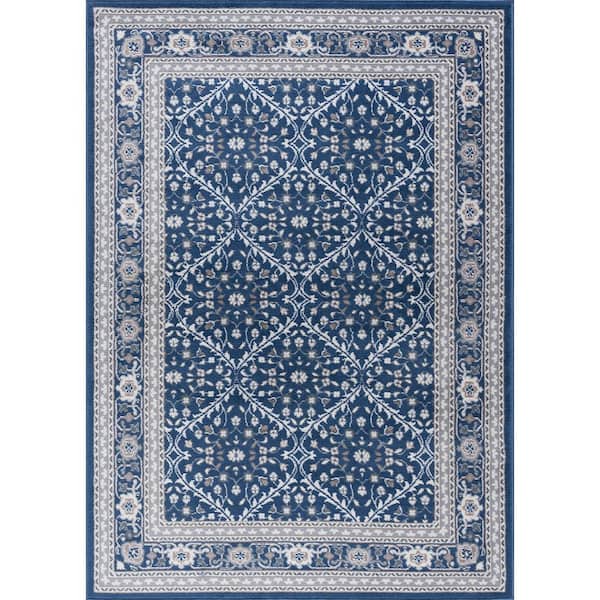 Tayse Rugs Madison Oriental Navy 2 ft. x 10 ft. Indoor Runner Rug