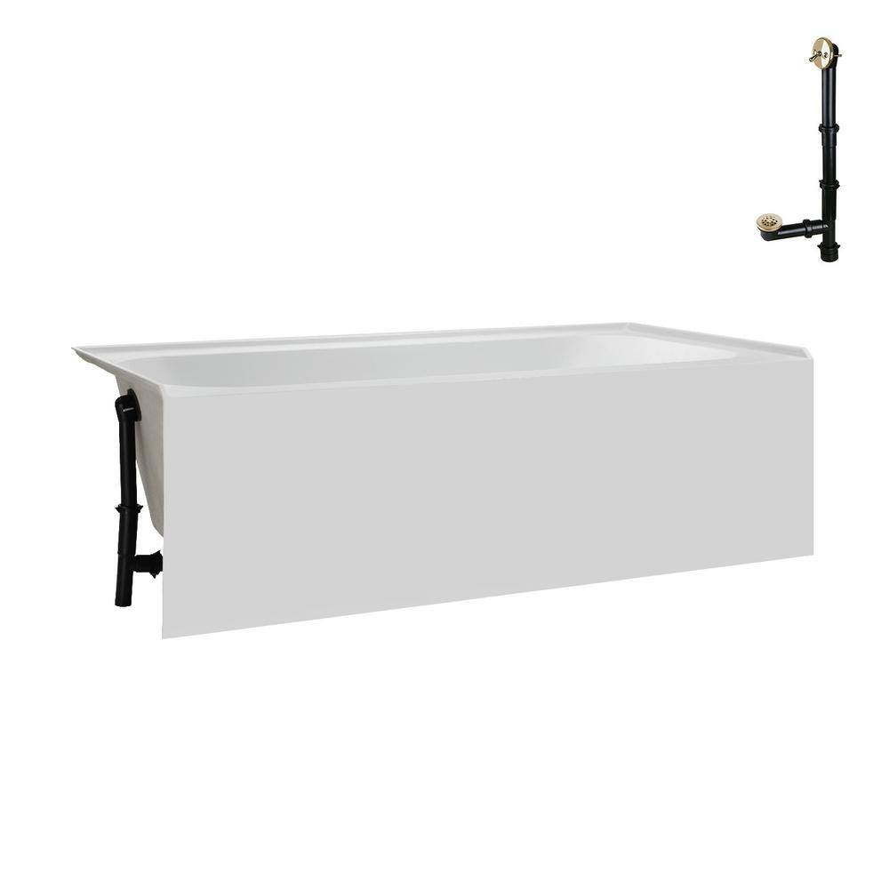 66-Inch Glossy White Acrylic Alcove Bathtub with Polished Brass Drain