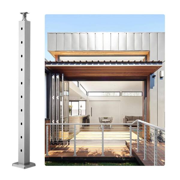 VEVOR Cable Railing Post 36 in. L x 2 in. W x 2 in. H Steel 30° Hole Stair Railing Post SUS304 Stainless Steel Rail Post