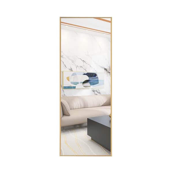24 in. W x 65 in. H Rectangular Aluminum Framed Wall Hanging Standing or Leaning Bathroom Vanity Mirror in Gold