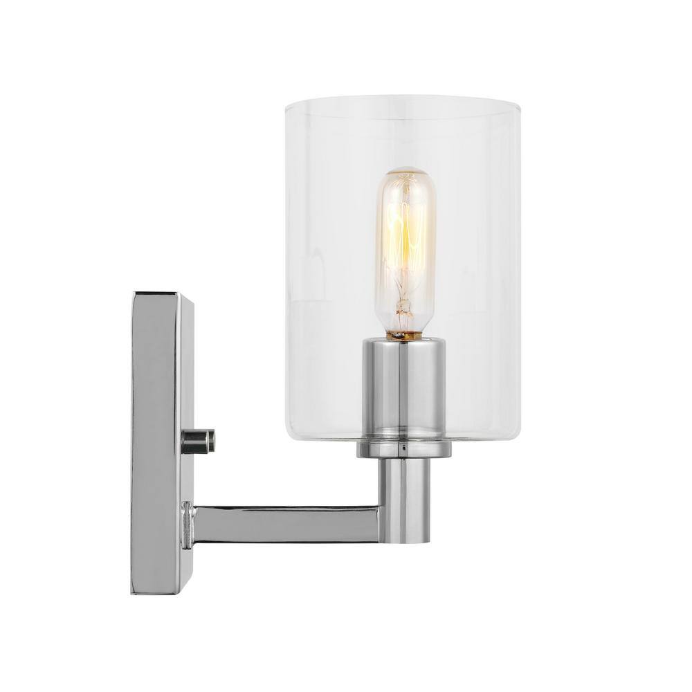 Chrome LED Cylinder Bath Wall Sconce with Clear Glass Shade