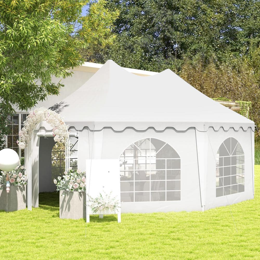Large White Polyester Outdoor Party Tent with Cathedral Windows