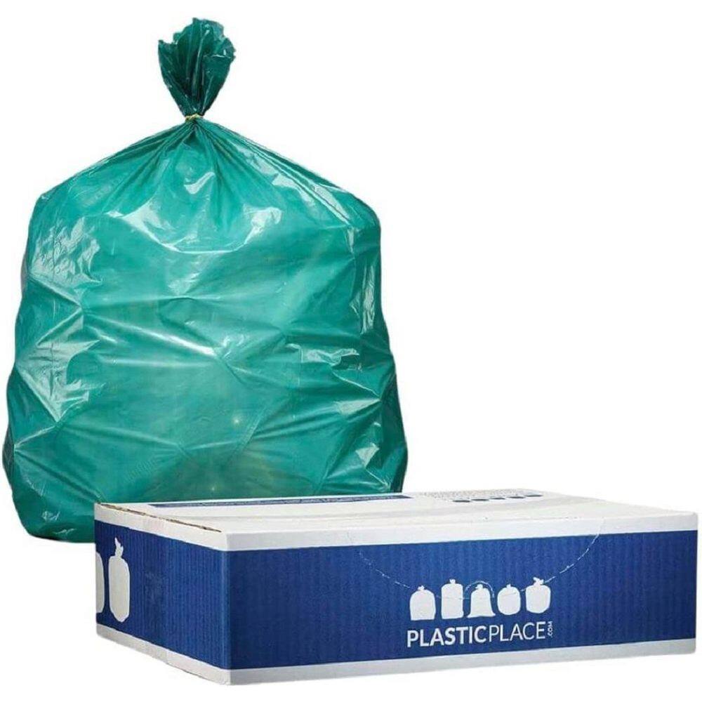 Plasticplace 32-33 Gallon Trash Bags, Green (100 Count)