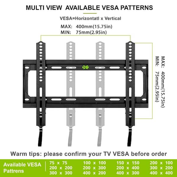 USX MOUNT Fixed TV Mount Fits for 27 in. to 55 in. Flat Panel TV VESA Size  400 mm x 400 mm with Weight Capacity 99 lbs. HFM006 - The Home Depot