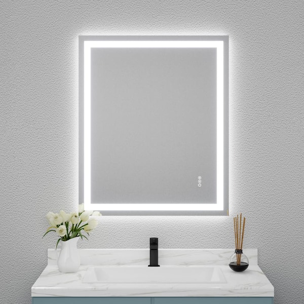 WOODSAM 30 in. W x 36 in. H Rectangular Frameless LED Anti-Fog Wall Bathroom Vanity Mirror, Backlit & Front Light
