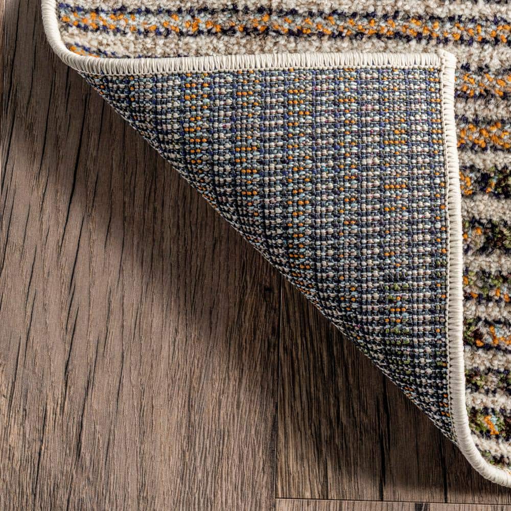 Adrienne Gray and Ivory Abstract Synthetic Runner Rug, 2' 6" x 8'