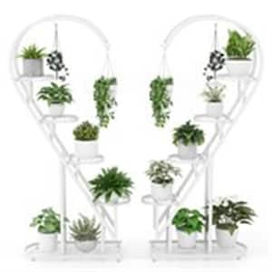 58in. H x 27 in. W x 12 in.D Indoor/Outdoor White Metal Plant Stand with Hanging Hook 5-Tier
