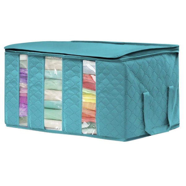Foldable Storage Bag Organizers with Sections, Window, and Handles, Blue 24 in. x 13 in. Fabric Decorative Box Set of 1