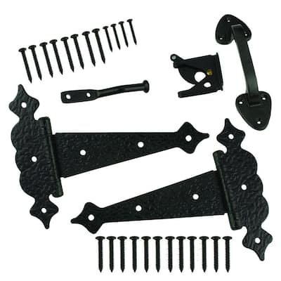Black Stainless Steel Decorative Gate Tee Hinge and Latch Set