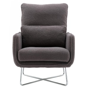 Gray Polyester Modern Comfy Leisure Accent Chair with Lumbar Pillow