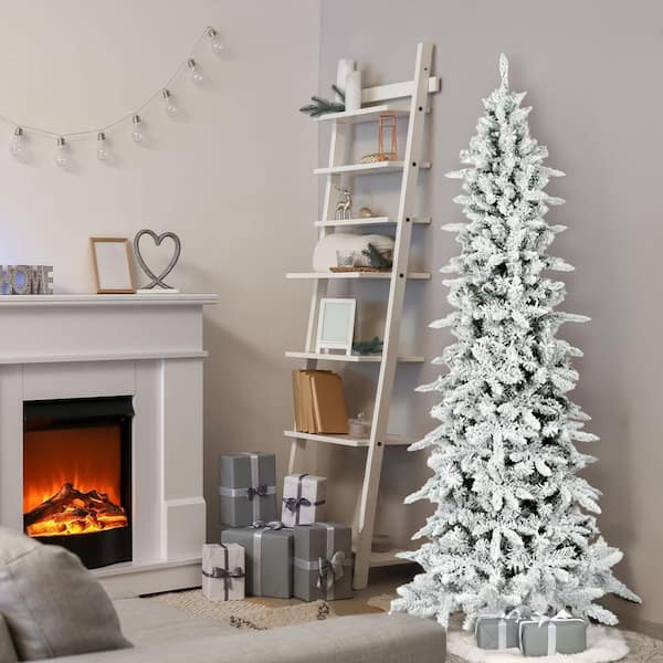 7.5 ft. Green Unlit Flocked Mountain Pine Artificial Slim Christmas Tree