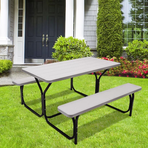 Patio Set Byroce Outdoor Picnic Table For 4-8 Person, HDPE Picnic