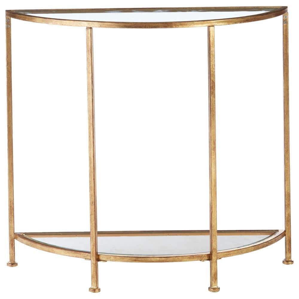 Home Decorators Collection Bella 32 in. Gold Leaf/Clear Standard Half Moon Glass Console Table with Storage