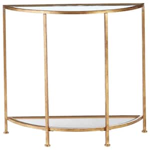 Bella 32 in. Gold Leaf/Clear Standard Half Moon Glass Console Table with Storage