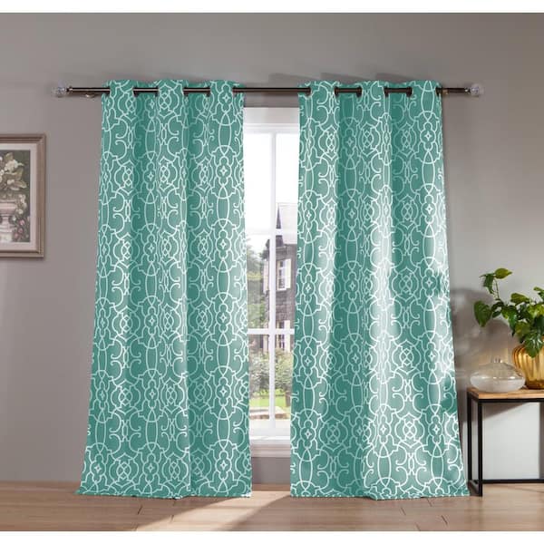 lala + bash Blue Trellis Thermal Blackout Curtain - 38 in. W x 84 in. L (Set of 2)