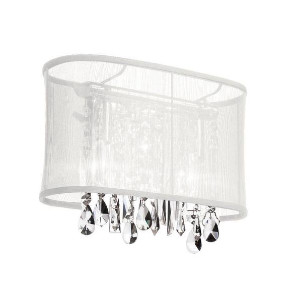 Radionic Hi Tech Bohemian 1-Light Polished Chrome and White Crystal Sconce with Organza Oval Shade