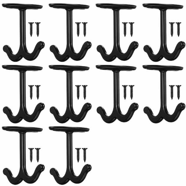 Set of 10 Zinc Alloy Double-Prong Under Shelf Hooks 3.1 x 1.8 x 2.2 in. Matte Black for Hanging Mugs Cups
