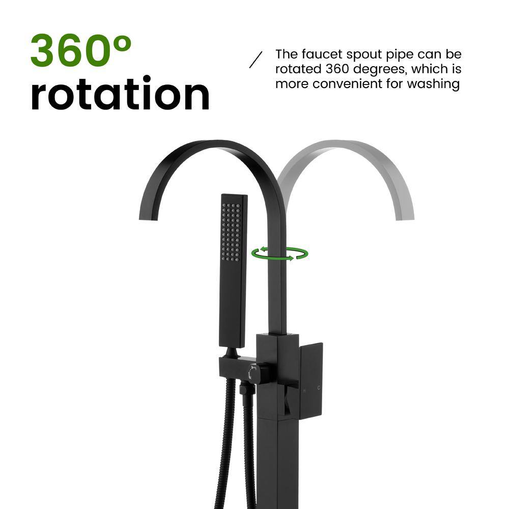 Matte Black Brass Floor-Mounted Freestanding Tub Filler
