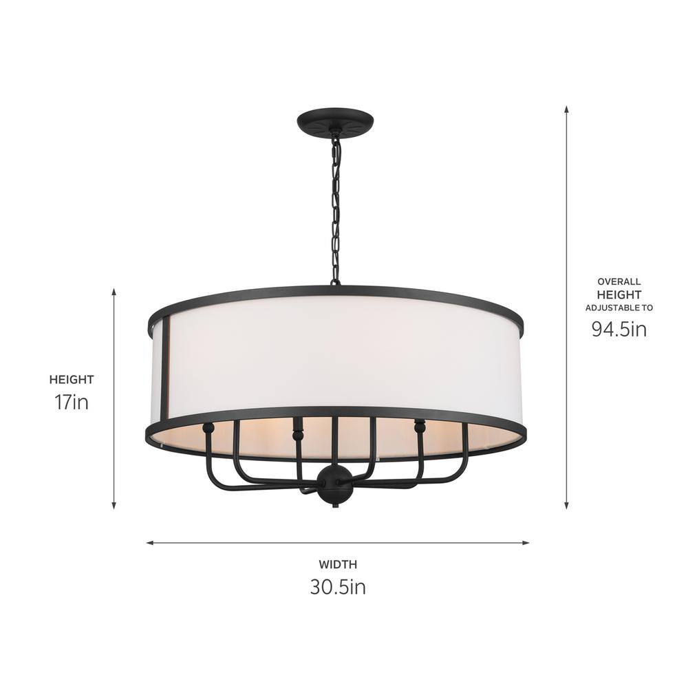 Elegant Textured Black 6-Light Chandelier with Fabric Shade