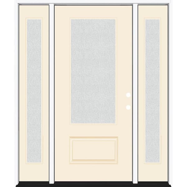 Steves & Sons Legacy 68 in. W. x 80 in. 3/4 Lite Rain Glass LHIS Primed Linen Finish Fiberglass Prehung Front Door with Db. 14 in. SL