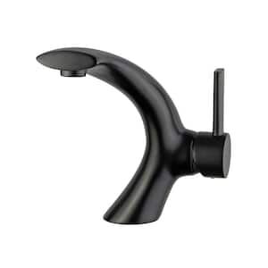 Bilbao Single Hole Single-Handle Bathroom Faucet with Overflow Drain in New Black