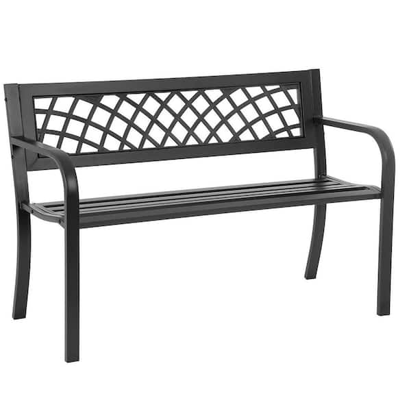 Unbranded 45.5 in. Black Metal Outdoor Bench with Mesh Pattern