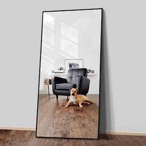 21.3 in. W x 64.2 in. H Rectangle Black Alloy Framed Full Length Wall-Mounted Standing Mirror