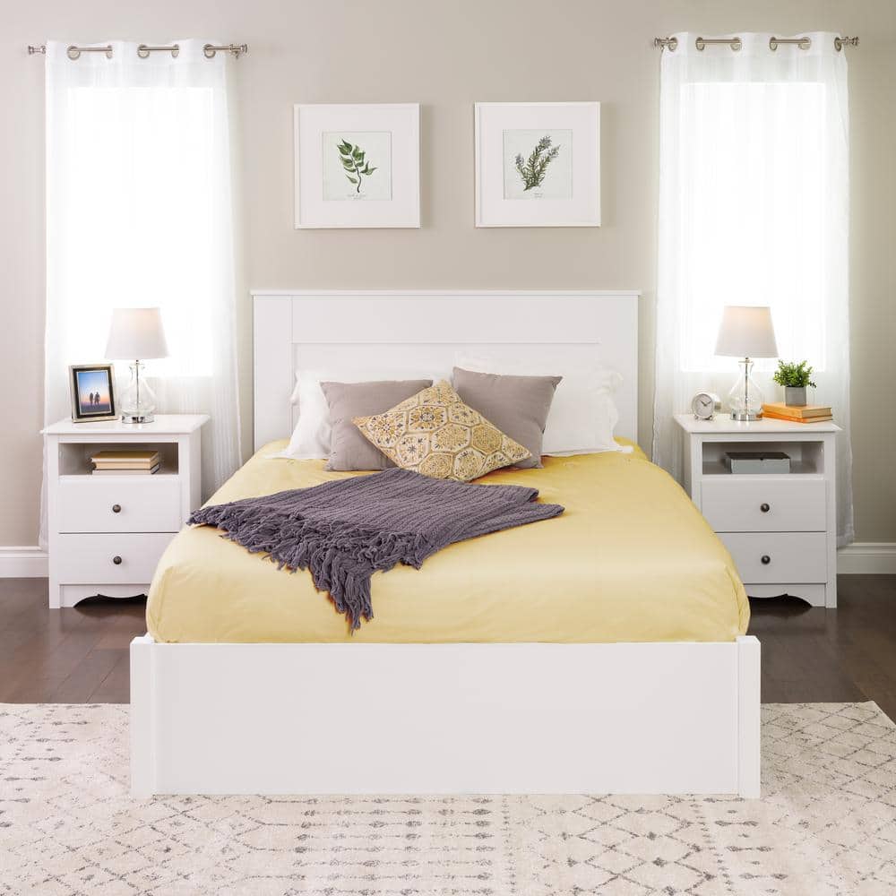 White Queen Wood Flat Panel Headboard with Storage