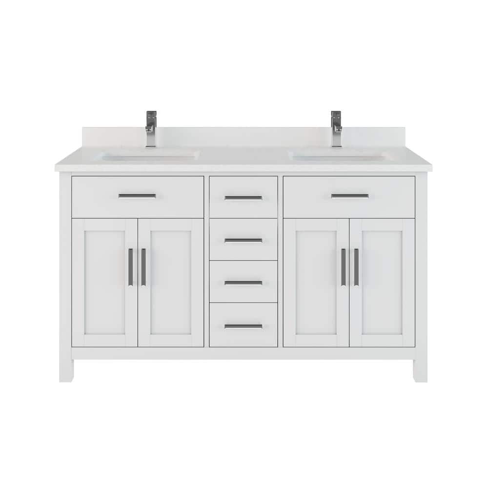 Kali 60 in. W x 22 in. D Bath Vanity in White ENGRD Stone Vanity Top in Whi