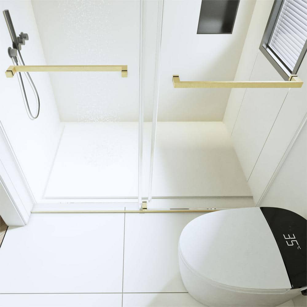 Brushed Gold Frameless Double Sliding Shower Door with Clear Glass