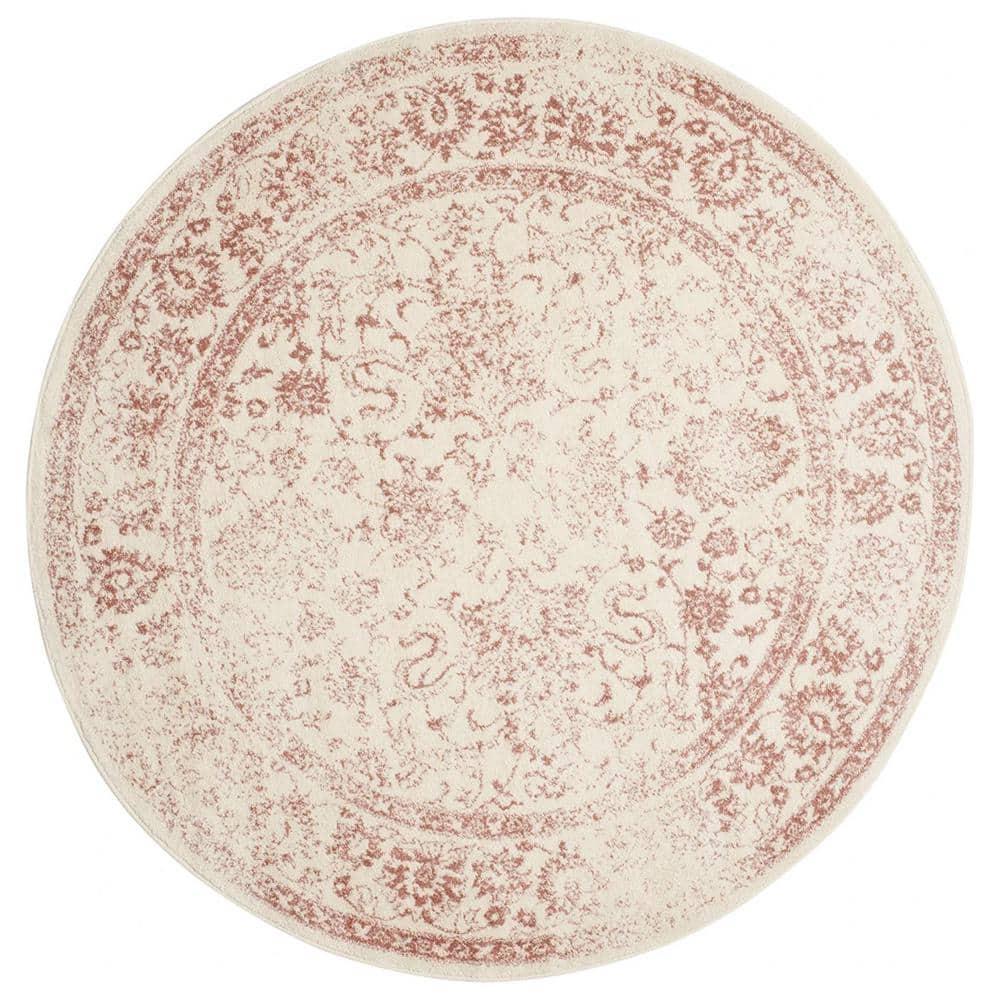 Red Polypropylene 6 ft. x 6 ft. Oriental Indoor Round Area Rug
