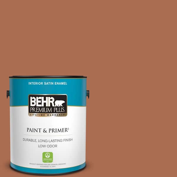 BEHR PREMIUM PLUS 1 gal. #BIC-45 Airbrushed Copper Satin Enamel Low Odor Interior Paint & Primer