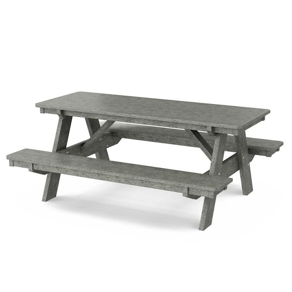 Wildridge Heritage 72 in. Dark Gray Rectangle HDPE Plastic Picnic Table Seats 6 People
