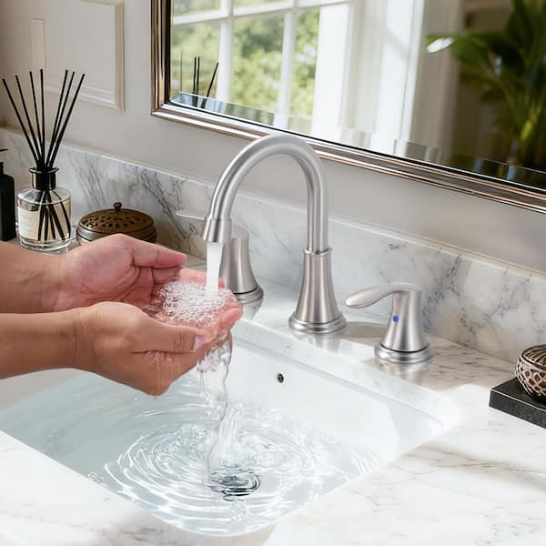 8 in. Widespread Double Handle Bathroom Faucet with Pop-up Drain in Brushed Nickel