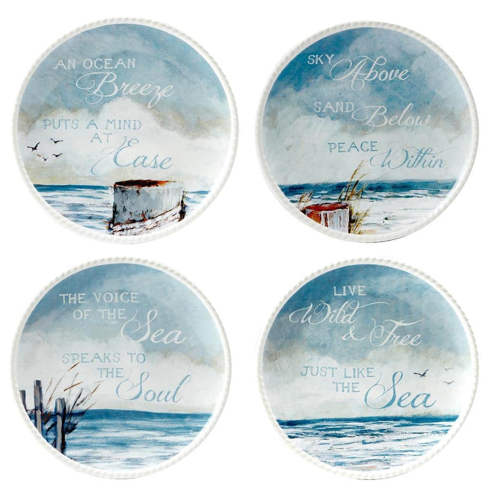 Shorebirds Ceramic Coastal Appetizer Plates Set of 4