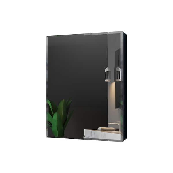 MEDUNJESS Kara 20 in. W x 26 in. H Rectangular Black Aluminum Frameless Recessed/Surface Mount Medicine Cabinet with Mirror